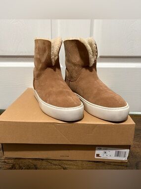 UGG Chestnut Suede Shearling Cuff Platform Sneakers